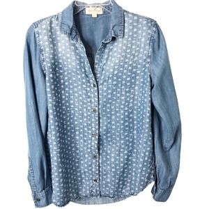 Cloth & Stone Women's Long Sleeve Chambray Patterned Lyocell Tencell Shirt Small